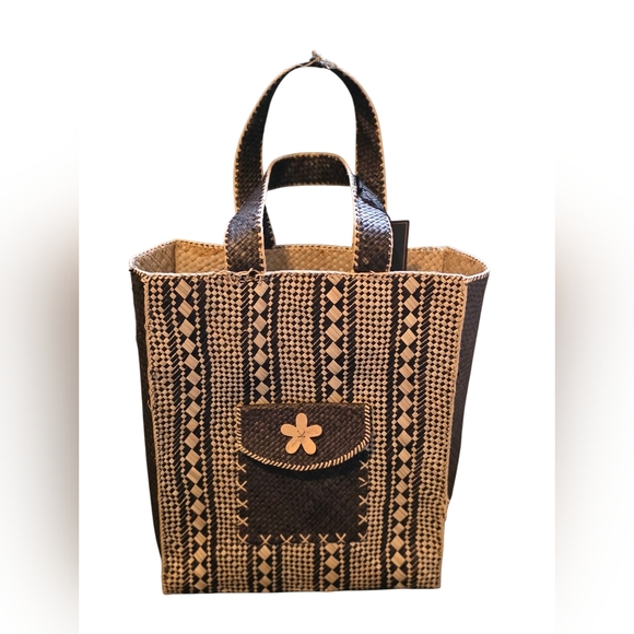 morgan & clyde Handbags - Morgan & Clyde Handmade In Java Woven Tote Bag With Flower Detail 13h"x11w"x6"
